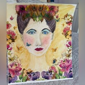 Linda Klassen Floral Butterfly Queen Watercolor Painting 11x12